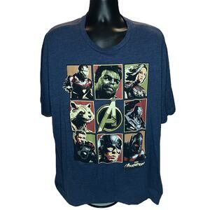 Marvel Avengers Superhero Collage T-Shirt 4X Blue Tee Hulk Iron Man Thor Cap